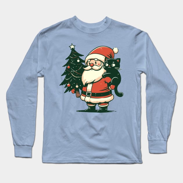 Santa and his cat cute Christmas Long Sleeve T-Shirt by Elysian wear